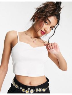 crop cami with notch detail in rib in white