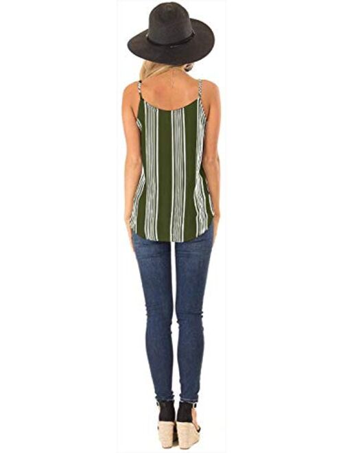 SAUKOLE Women's Adjustable Spaghetti Strap Button Down Shirts Blouses V Neck Floral Print Summer Sleeveless Casual Tank Tops