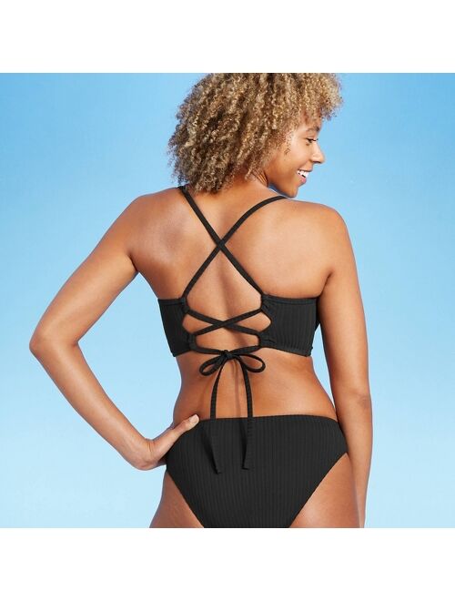 Shade & Shore Womens Lightly Lined v-Wire Ribbed Bikini top