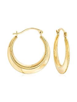 14kt Yellow Gold Beaded and Polished Hoop Earrings