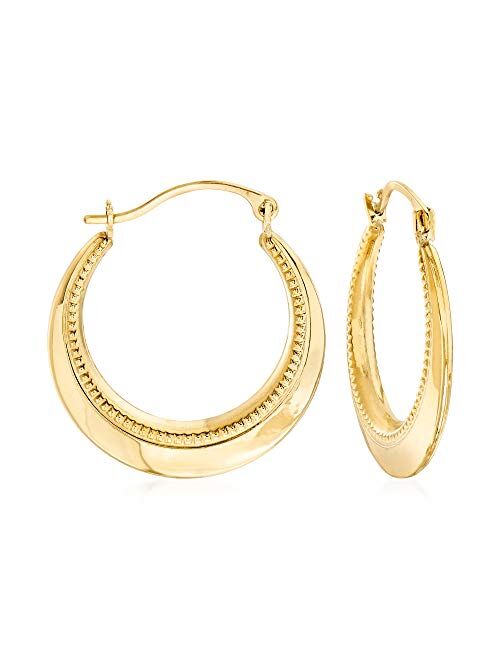Ross-Simons 14kt Yellow Gold Beaded and Polished Hoop Earrings