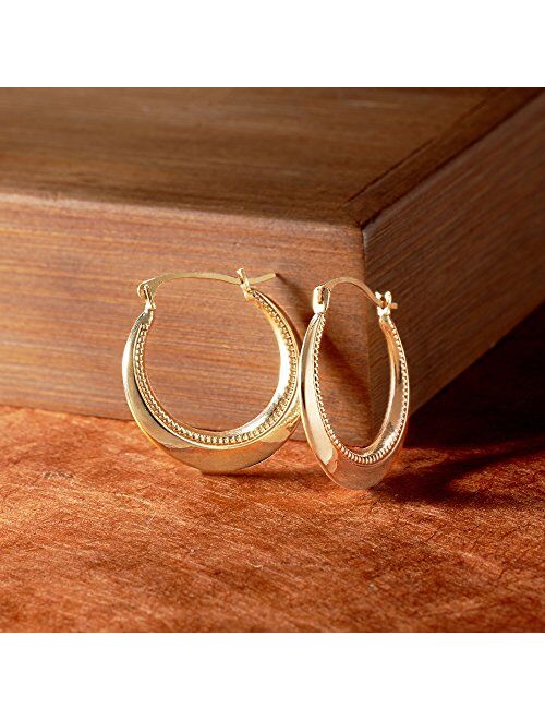 Ross-Simons 14kt Yellow Gold Beaded and Polished Hoop Earrings