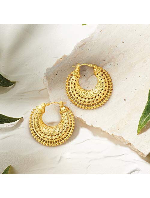 Ross-Simons Italian 18kt Gold Over Sterling Embellished Hoop Earrings