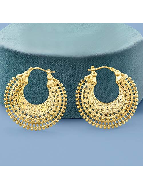 Ross-Simons Italian 18kt Gold Over Sterling Embellished Hoop Earrings