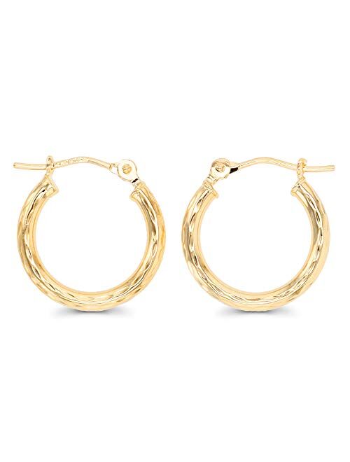 Solid 14K Yellow Gold Hoop Earrings with Hinged Clasp | Bamboo, Textured, Diamond Cut, Hexagon, Square, Round, Shaped Design | Solid 14K Hypoallergenic Hoops For Sensitiv