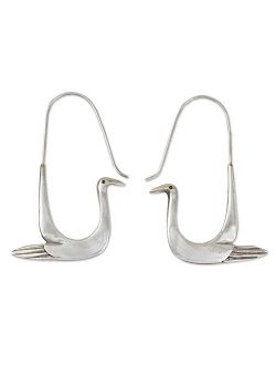 NOVICA .925 Sterling Silver Bird Themed Hoop Earrings, Silver Dove' (23mm wide by 46mm long)