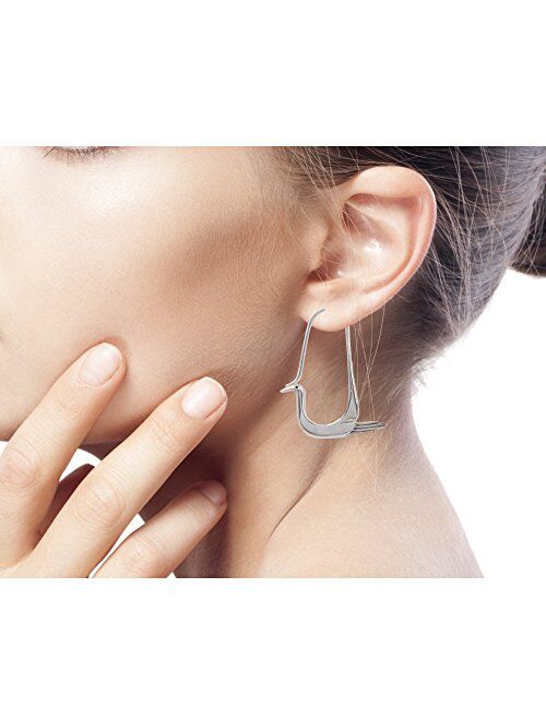 NOVICA .925 Sterling Silver Bird Themed Hoop Earrings, Silver Dove' (23mm wide by 46mm long)