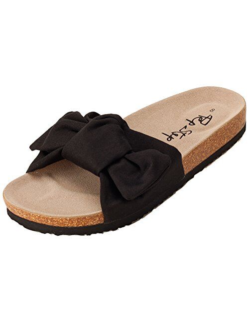PepStep Slide Knotted Toe Strap Sandals for Women/Cork Sole/Canvas Knot Bow/Womens Slides/Sandals for Women