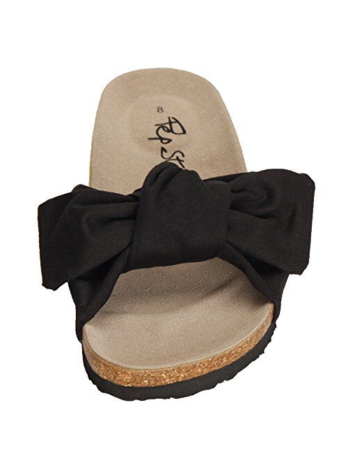 PepStep Slide Knotted Toe Strap Sandals for Women/Cork Sole/Canvas Knot Bow/Womens Slides/Sandals for Women