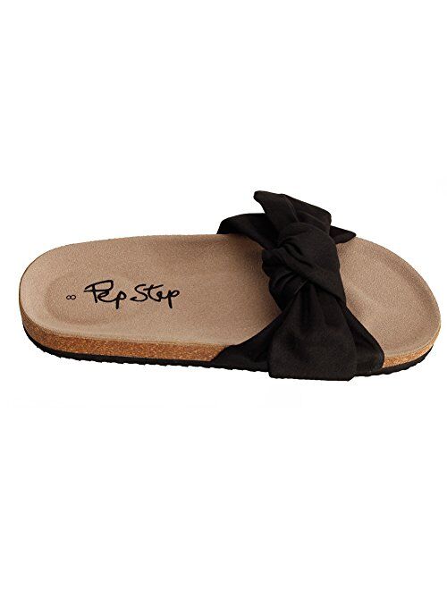 PepStep Slide Knotted Toe Strap Sandals for Women/Cork Sole/Canvas Knot Bow/Womens Slides/Sandals for Women