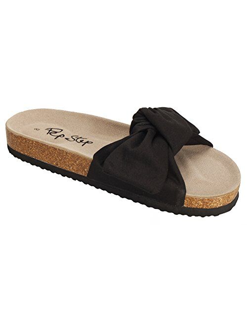 PepStep Slide Knotted Toe Strap Sandals for Women/Cork Sole/Canvas Knot Bow/Womens Slides/Sandals for Women