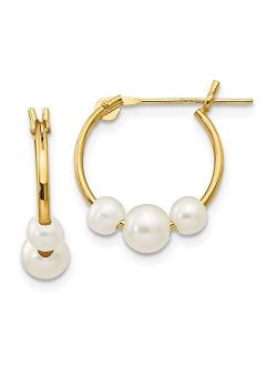 14k Yellow Gold White Semi Round Freshwater Cultured 3 Pearl Hoop Earrings Ear Hoops Set Fine Jewelry For Women Gifts For Her