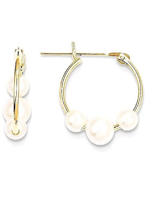 14k Yellow Gold White Semi Round Freshwater Cultured 3 Pearl Hoop Earrings Ear Hoops Set Fine Jewelry For Women Gifts For Her