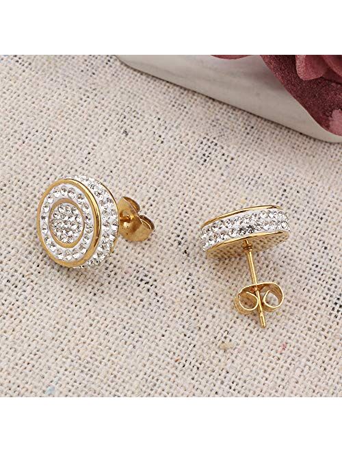 SKS Jewelry 6 Pairs of Stainless Steel hypoallergenic Earrings for Men Women| Premium set of Cubic Zirconia Stud Earrings| Small Hoop earrings | 18k PVD Gold plated Cross