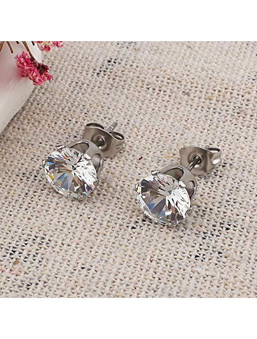 SKS Jewelry 6 Pairs of Stainless Steel hypoallergenic Earrings for Men Women| Premium set of Cubic Zirconia Stud Earrings| Small Hoop earrings | 18k PVD Gold plated Cross