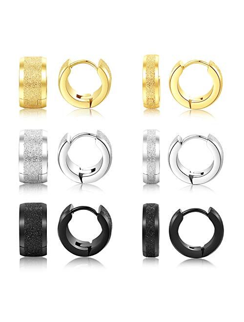 Edomon 316L Stainless Steel Unique Small Hoop Earrings for Men Women Huggie Earrings Fashion Punk Jewelry Gift for Boys Girls Teens 6 Pairs
