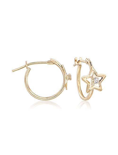Ross-Simons Child's 14kt Yellow Gold Open-Space Star Hoop Earrings With CZ Accents