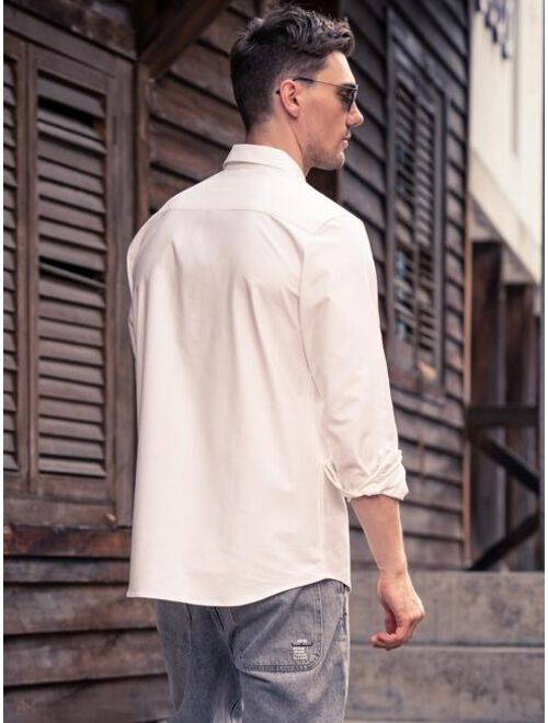Shein Men Pocket Front Solid Long Sleeve Shirt