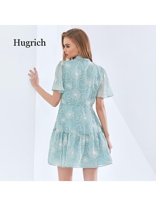 Print Perspective Summer for Women Short Sleeve High Waist Elegant Oversized Dresses 2021 Womens Clothing