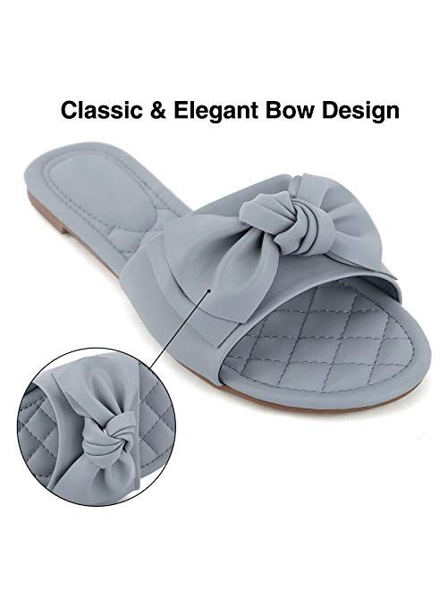 MaxMuxun Women's Bow Tie Slip On Flat Slide Sandals