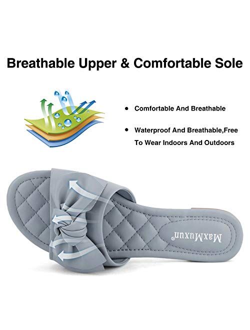 MaxMuxun Women's Bow Tie Slip On Flat Slide Sandals
