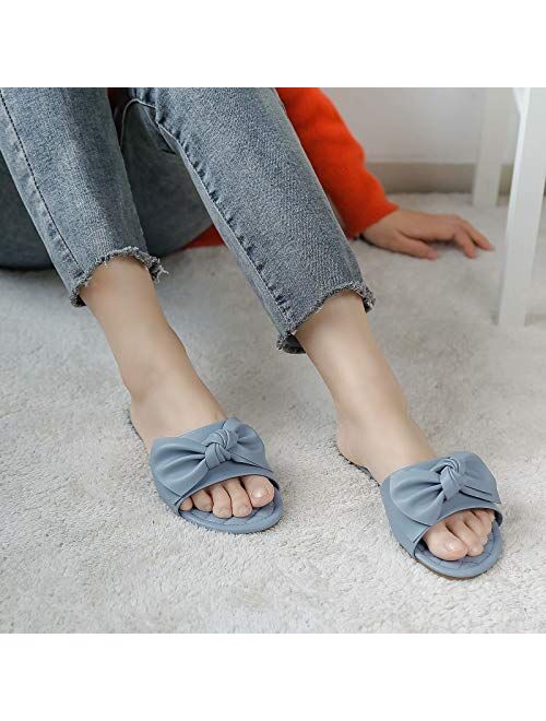 MaxMuxun Women's Bow Tie Slip On Flat Slide Sandals