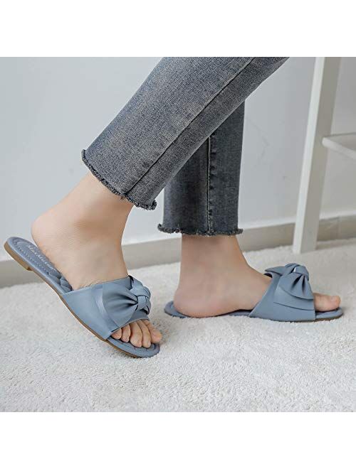 MaxMuxun Women's Bow Tie Slip On Flat Slide Sandals