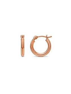 14K Rose Gold Classic Shiny Polished Round Hoop Earrings, 2mm Tube