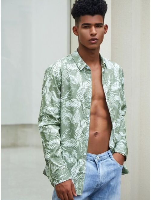 Shein Men Tropical Print Long Sleeve Shirt