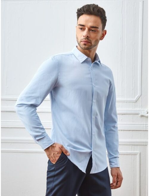 SHEIN Men Single Breasted Solid Dress Shirt