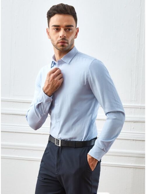 SHEIN Men Single Breasted Solid Dress Shirt