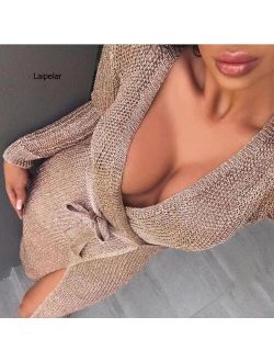 New Women Ladies Winter Long Sleeve Casual Loose Knitted Sweater Jumper Dress Sweater Sexy Girding