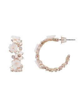 LC Lauren Conrad Rose Gold Tone & White Chunky Floral Hoop Earrings
