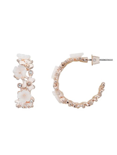 Little Co. by Lauren Conrad LC Lauren Conrad Rose Gold Tone & White Chunky Floral Hoop Earrings