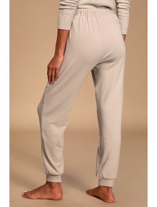 Lulus Dressed to Chill Taupe Ribbed Drawstring Joggers