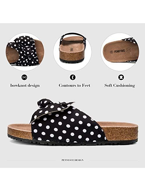COASIS Women's Slides Sandals with Bow Cork Footbed Slip On Casual Sandals