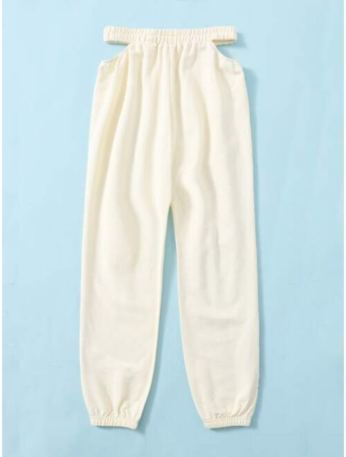 SHEIN Girls Chinese Dragon Print Cutout Waist Sweatpants