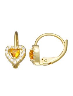 Kids' Junior Jewels 14k Gold Over Silver Cubic Zirconia Birthstone Heart Earrings