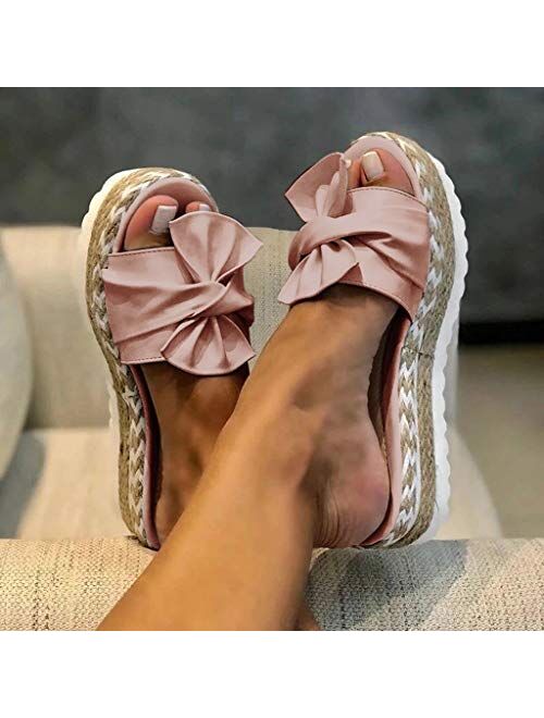 Aniywn Summer Bow Tie Flip Flops Flat Espadrille Platform Wedge Sandals for Women Casual Breathable Open Toe Sandals