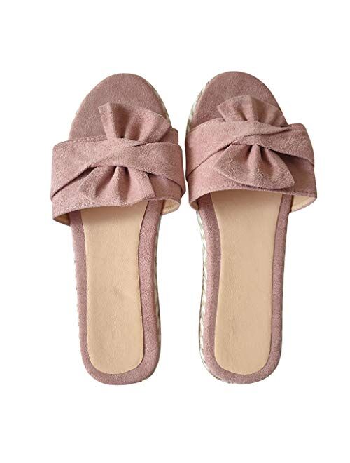Aniywn Summer Bow Tie Flip Flops Flat Espadrille Platform Wedge Sandals for Women Casual Breathable Open Toe Sandals 