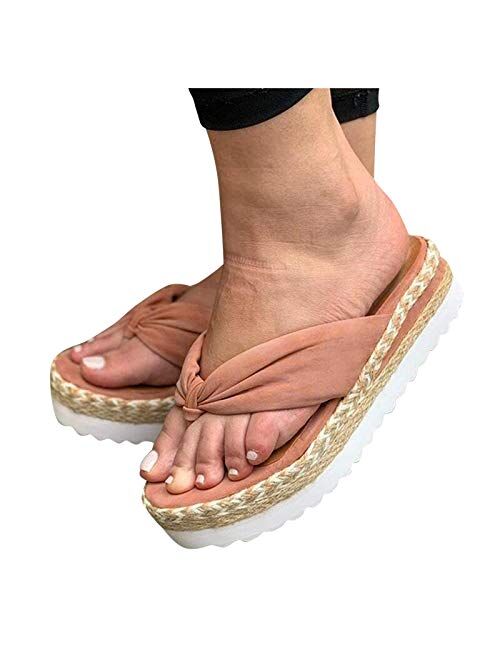 Aniywn Summer Bow Tie Flip Flops Flat Espadrille Platform Wedge Sandals for Women Casual Breathable Open Toe Sandals 