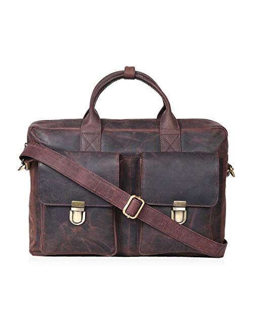 Leather Messenger Bag Locking Laptop Briefcase For Men Adjustable Satchel Handle