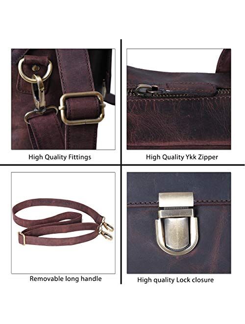 Leather Messenger Bag Locking Laptop Briefcase For Men Adjustable Satchel Handle