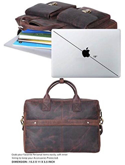 Leather Messenger Bag Locking Laptop Briefcase For Men Adjustable Satchel Handle