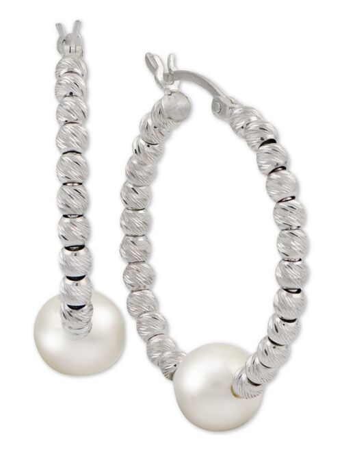 Macy's Cultured Freshwater Pearl (8mm) Beaded Hoop Earrings in Sterling Silver
