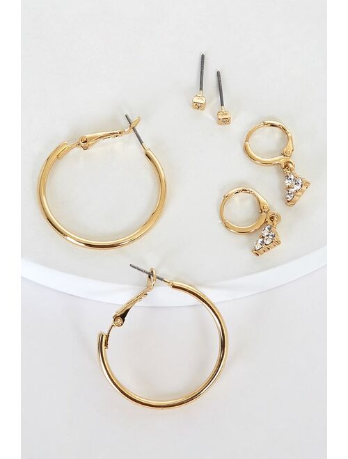 Lulus Array of Beauty Gold Rhinestone Earring Set