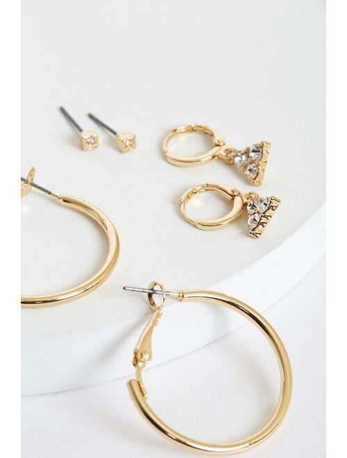 Lulus Array of Beauty Gold Rhinestone Earring Set