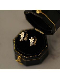 CMajor 9K Solid Gold Earring Fashion Lovely Sweet Temperament Delicate Star Shape Minimal Simple Hoop Earrings Gift for Women