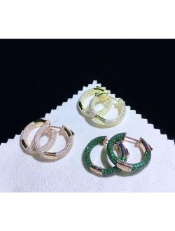 925 sterling silver with cubic zircon circle earring green yellow color fine women jewelry simple style daily use free shipping