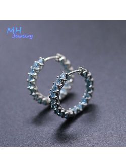 MH New 2021 natural dark blue topaz round solid good Earring Sterling 925 Silver Fine Jewelry For Women Lady Party wedding Gift